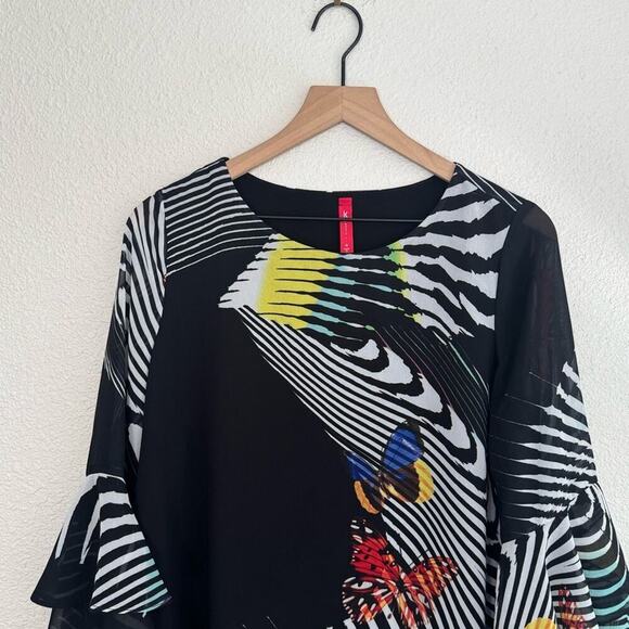 IC by Connie K Medium Wearable Art to Wear Blouse Butterfly Print Black Boho - Picture 2 of 10